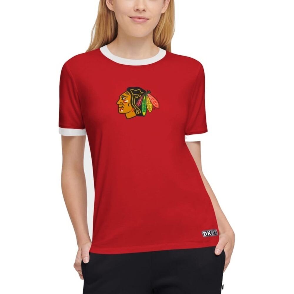 DKNY Sport Women's Chicago Blackhawks Red Charlotte Tri-Blend T-Shirt | Size L